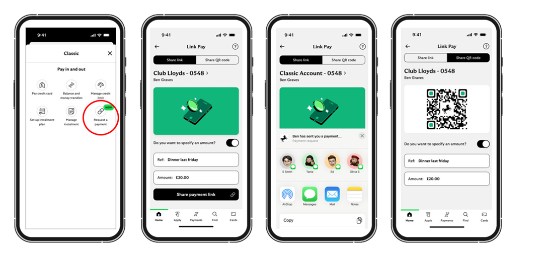 Image shows the Link Pay feature in the Lloyds Bank app